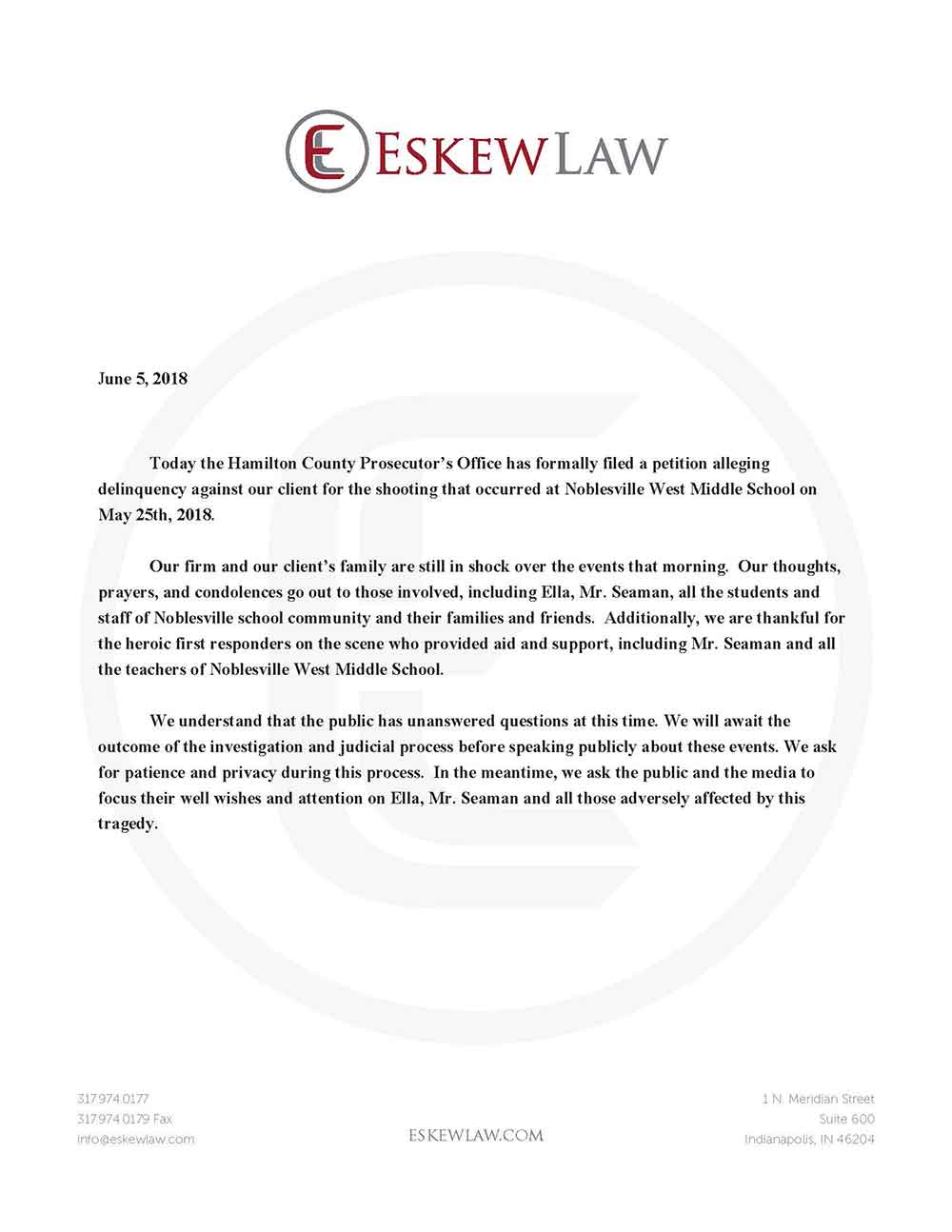 Statement 6 5 2018 Eskew Law